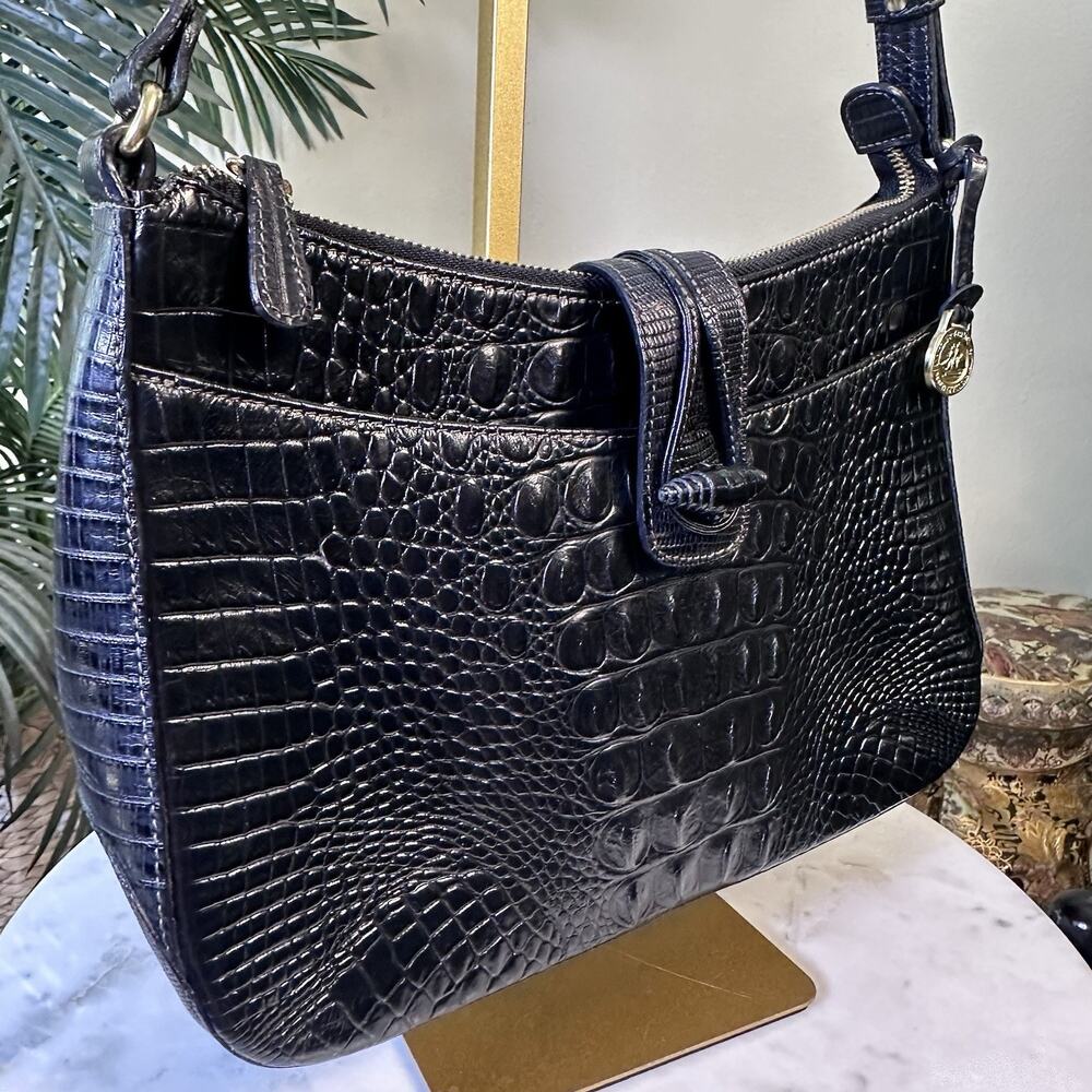 Brahmin Isabelle Melbourne Bag Shoulder Classic Black Croc embossed excellent